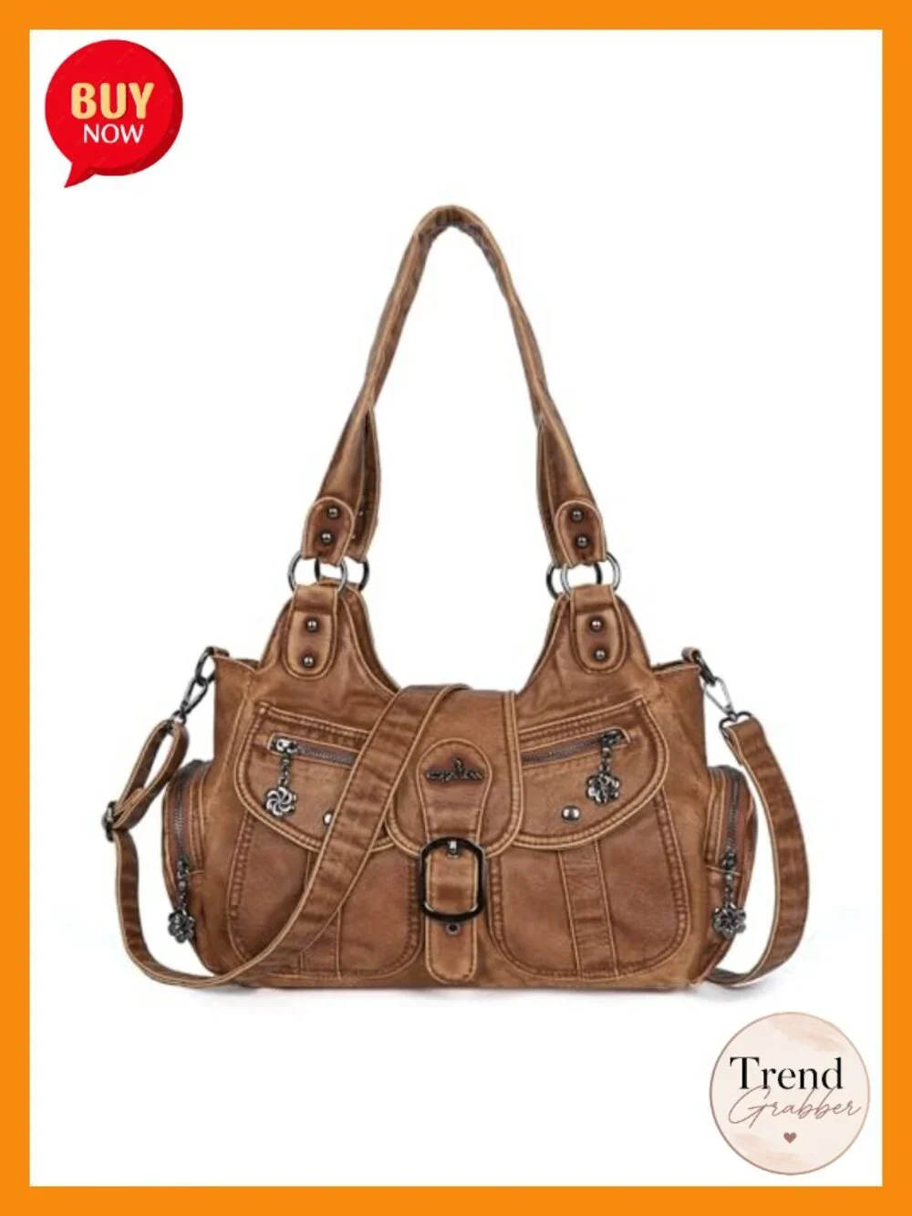 Vegan Leather Hobo Tote Bag with Crossbody Strap